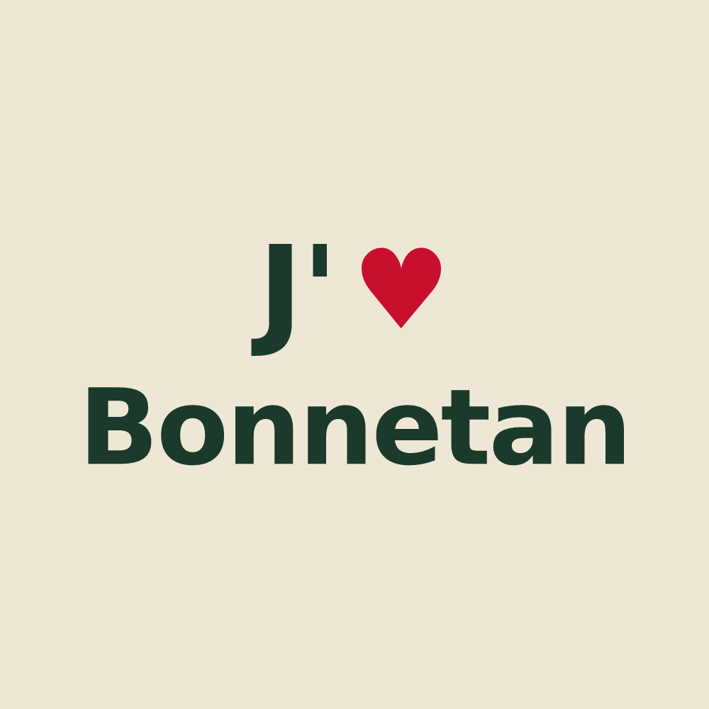 Tote bag personnalisé Bonnetan — design « J'aime Bonnetan » imprimé sur le tote bag