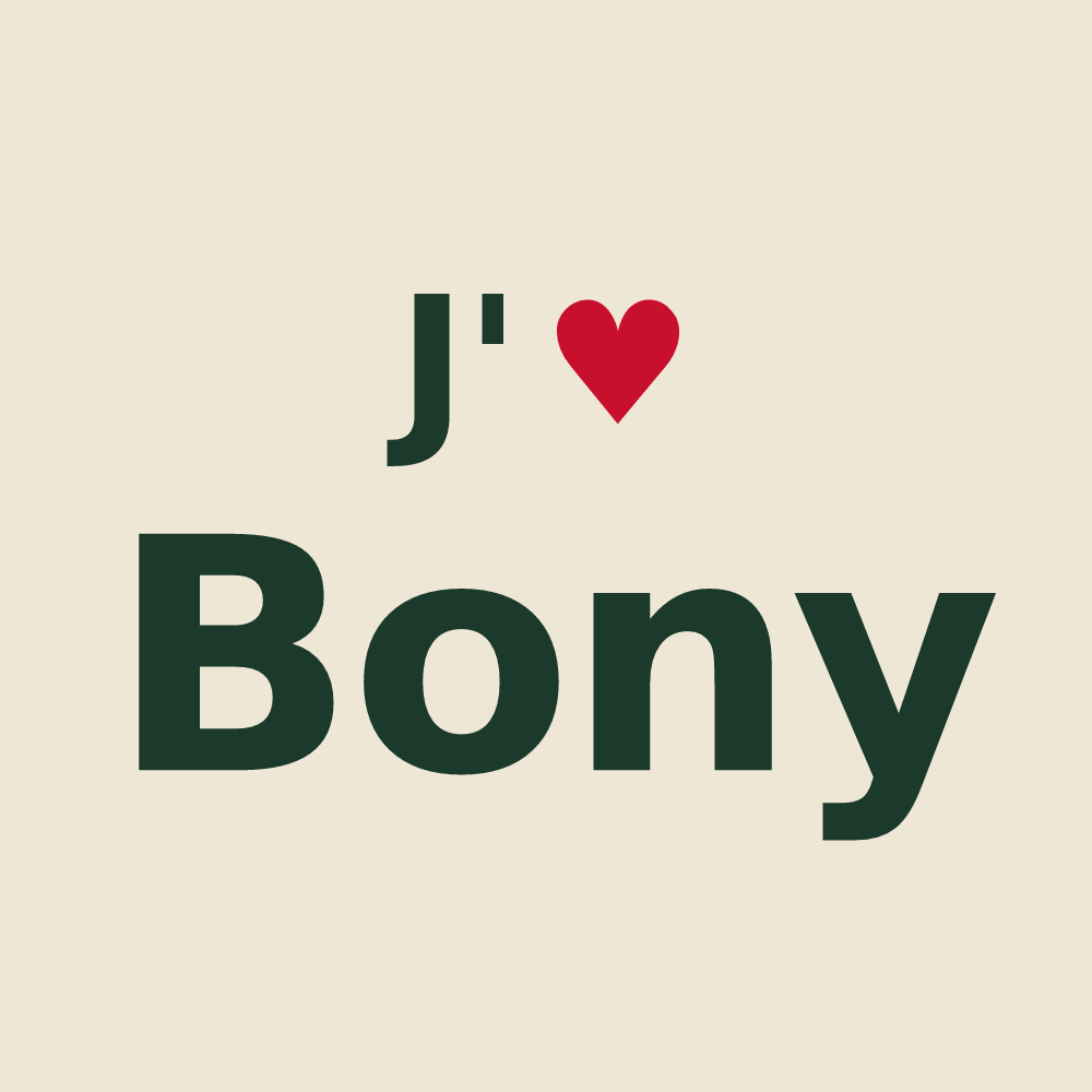 Tote bag personnalisé Bony — design « J'aime Bony » imprimé sur le tote bag