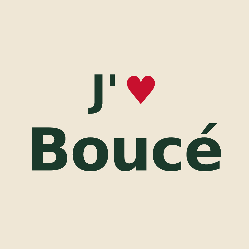 Tote bag personnalisé Boucé — design « J'aime Boucé » imprimé sur le tote bag
