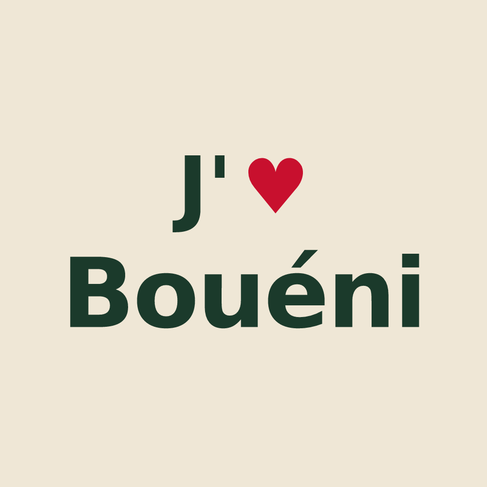 Tote bag personnalisé Bouéni — design J'aime Bouéni