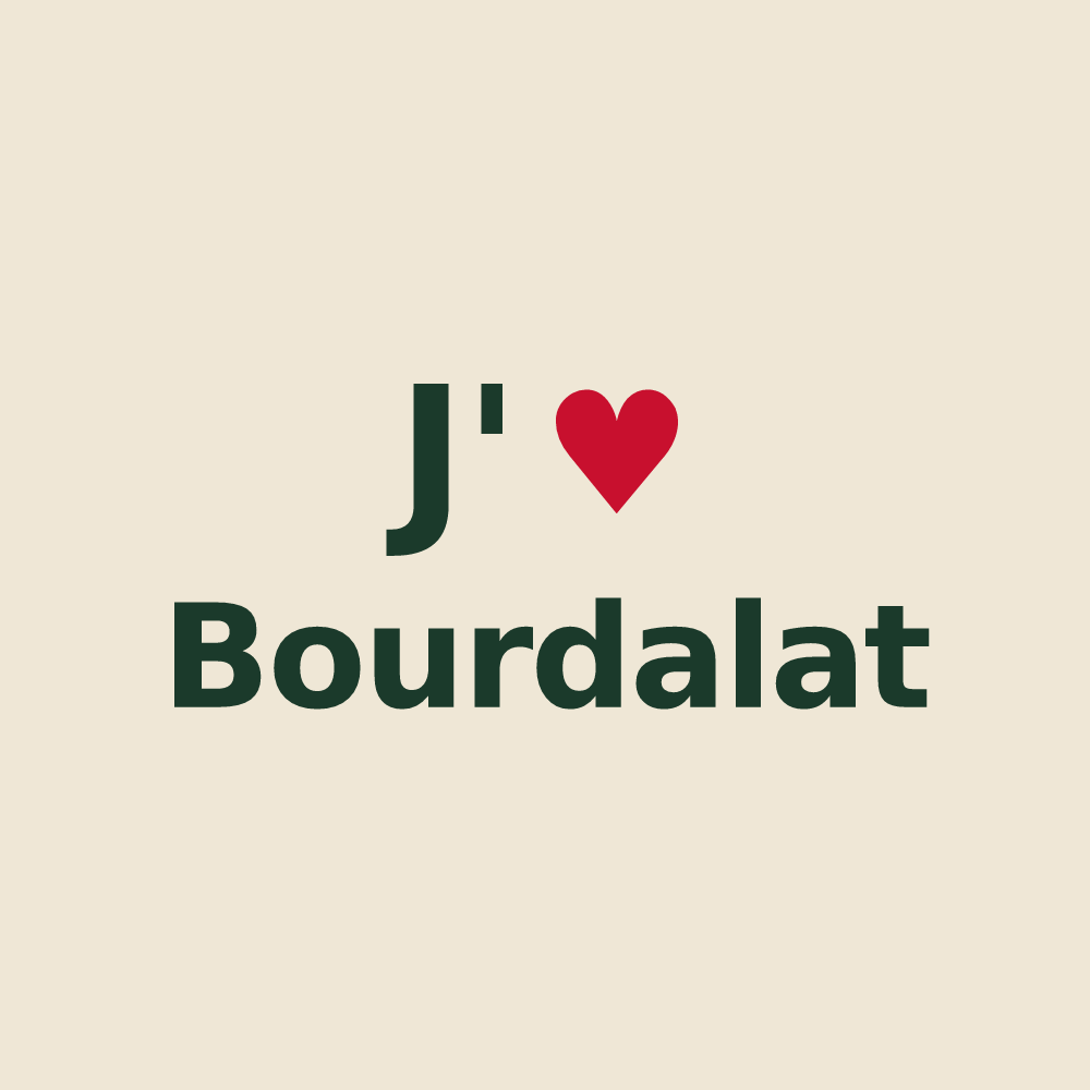 Tote bag personnalisé Bourdalat — design J'aime Bourdalat
