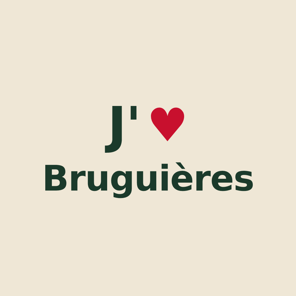 Tote bag personnalisé Bruguières — design « J'aime Bruguières » imprimé sur le tote bag