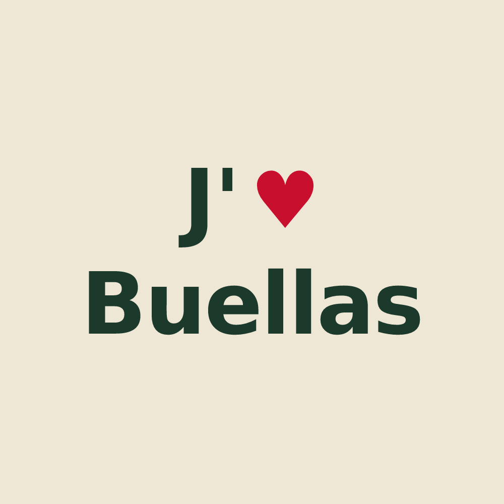Tote bag personnalisé Buellas — design « J'aime Buellas » imprimé sur le tote bag