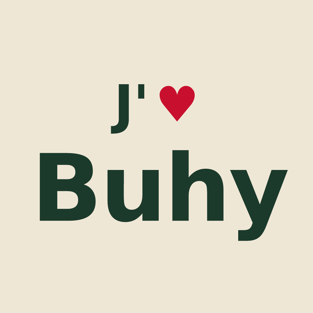 Tote bag personnalisé Buhy — design « J'aime Buhy » imprimé sur le tote bag