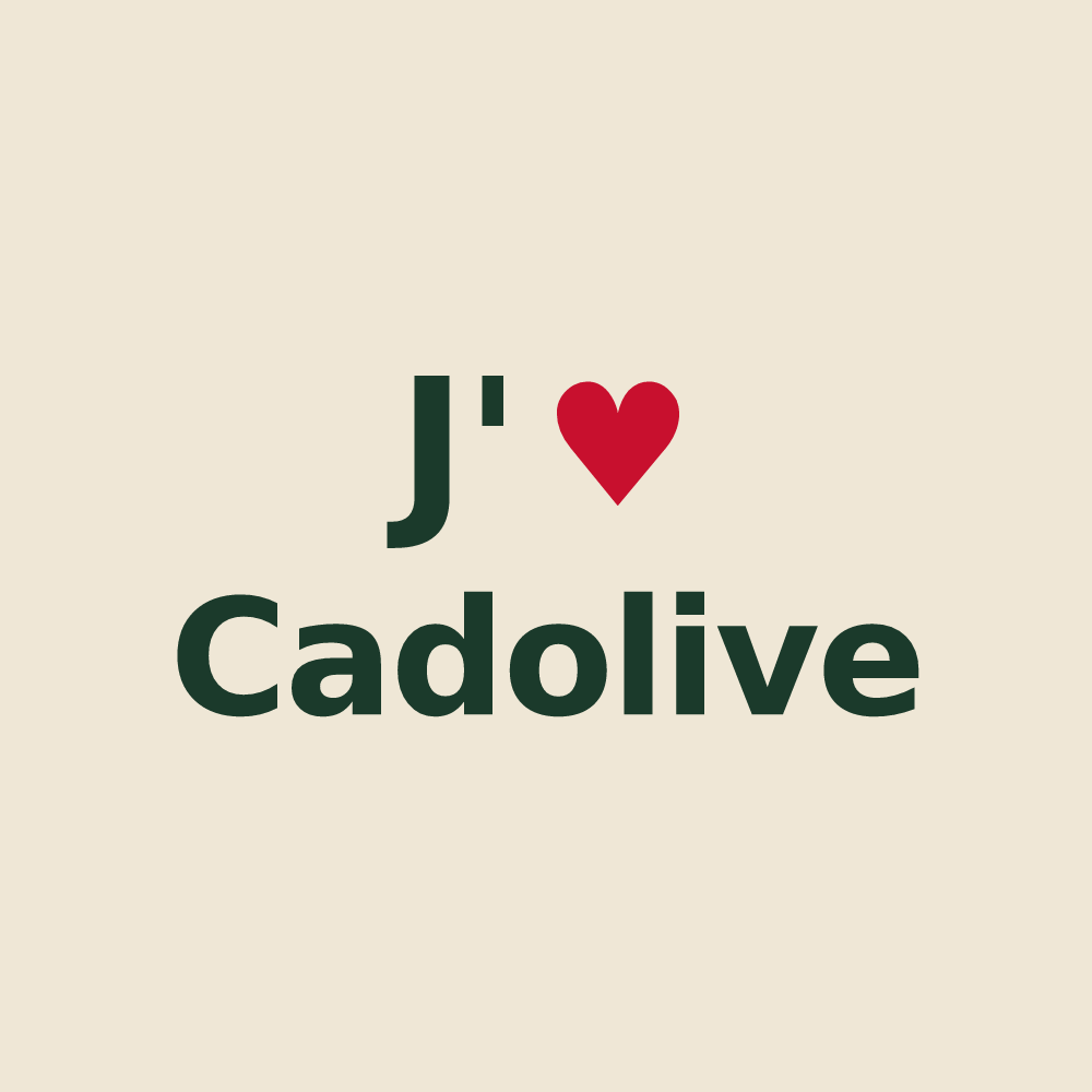 Tote bag personnalisé Cadolive — design « J'aime Cadolive » imprimé sur le tote bag