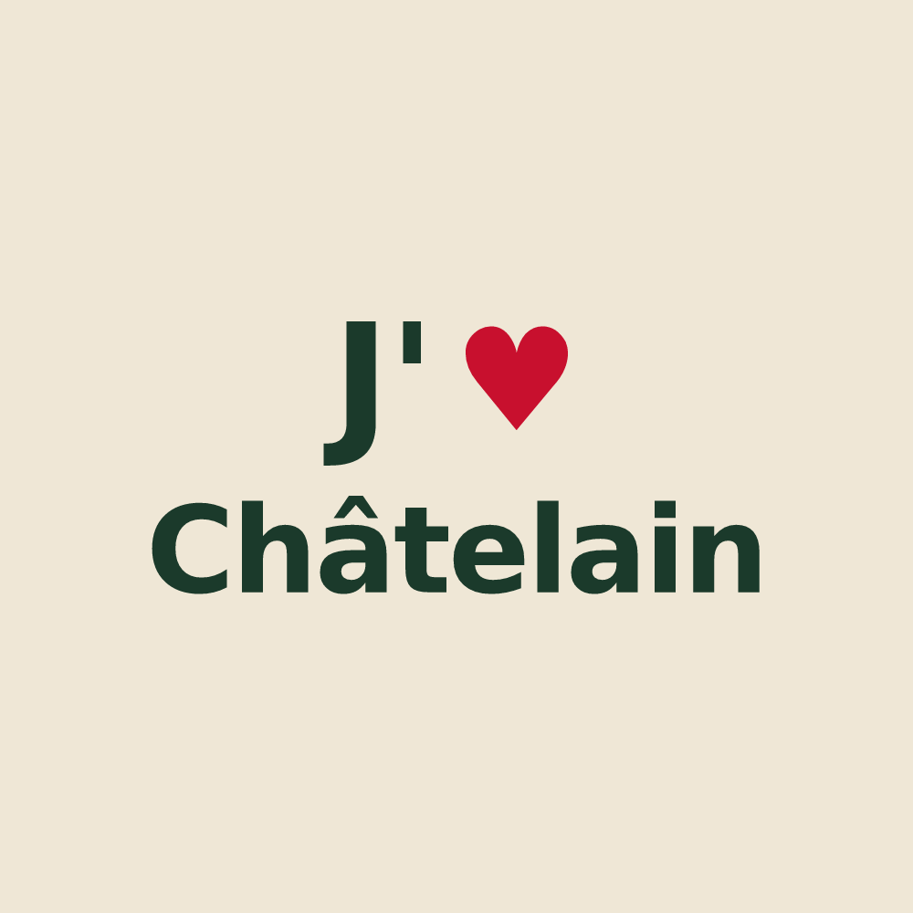Tote bag personnalisé Châtelain — design « J'aime Châtelain » imprimé sur le tote bag
