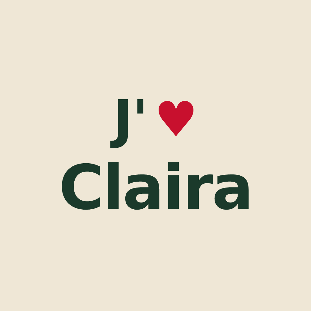 Tote bag personnalisé Claira — design « J'aime Claira » imprimé sur le tote bag