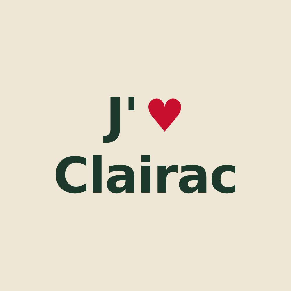Tote bag personnalisé Clairac — design « J'aime Clairac » imprimé sur le tote bag