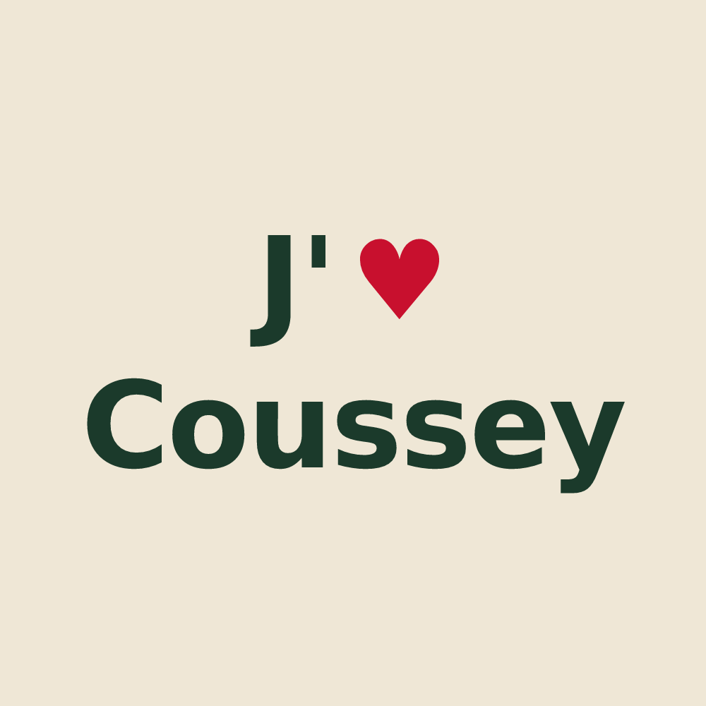 Tote bag personnalisé Coussey — design « J'aime Coussey » imprimé sur le tote bag