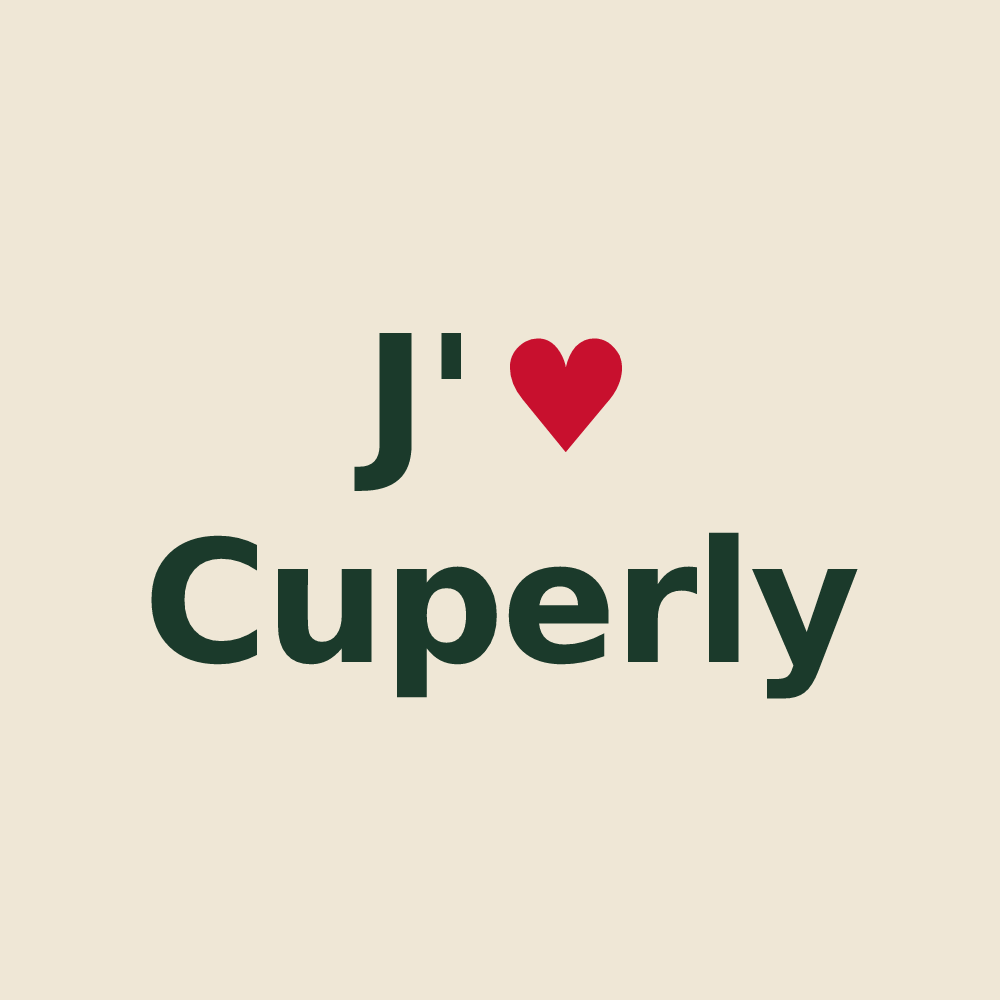 Tote bag personnalisé Cuperly — design « J'aime Cuperly » imprimé sur le tote bag