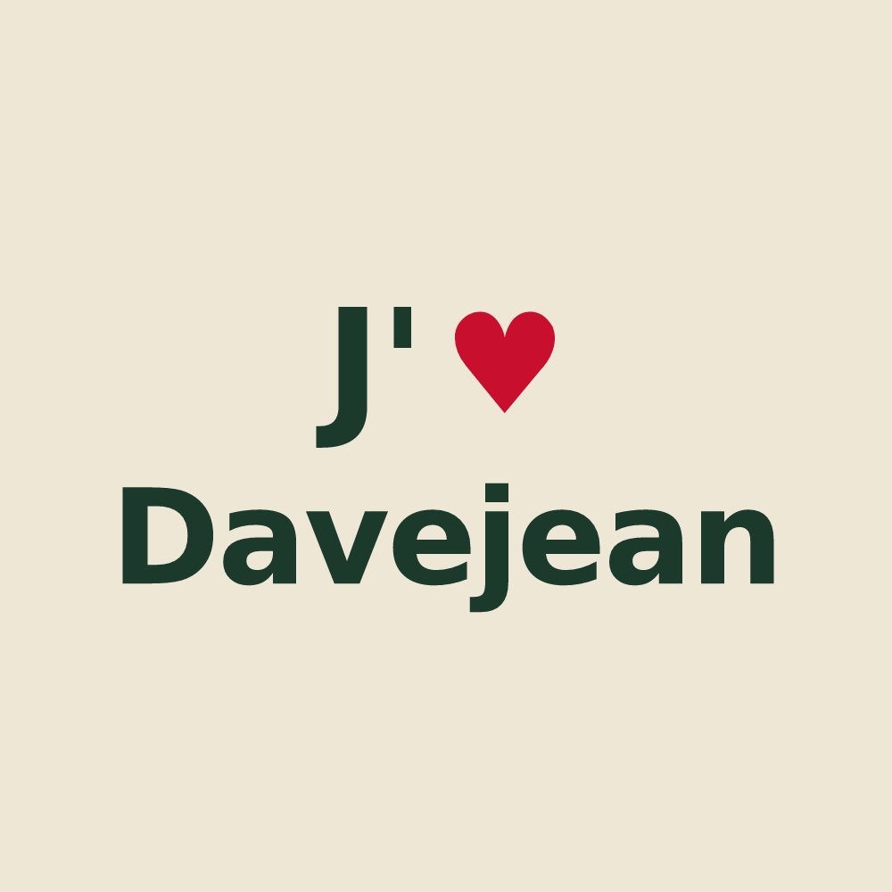 Tote bag personnalisé Davejean — design « J'aime Davejean » imprimé sur le tote bag