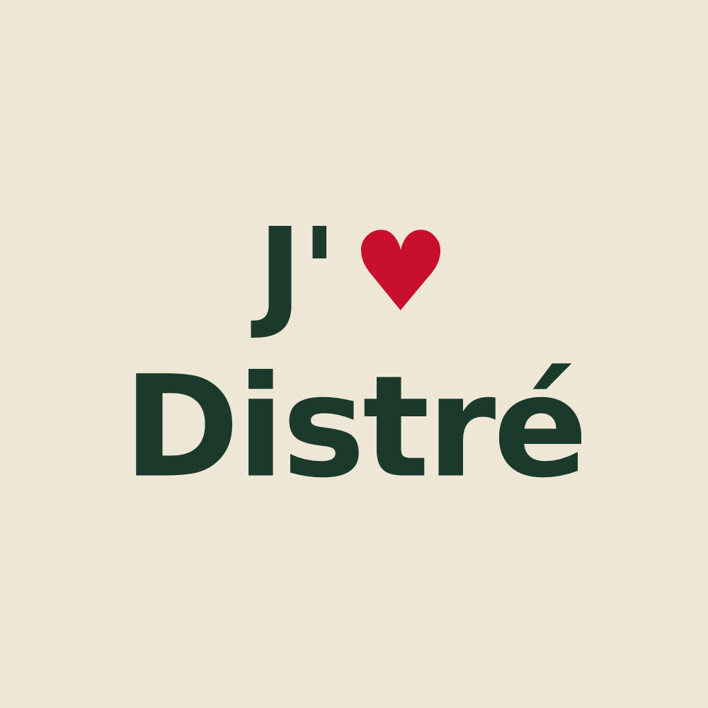 Tote bag personnalisé Distré — design « J'aime Distré » imprimé sur le tote bag