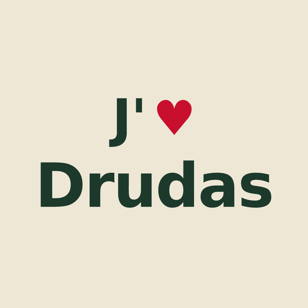 Tote bag personnalisé Drudas — design J'aime Drudas