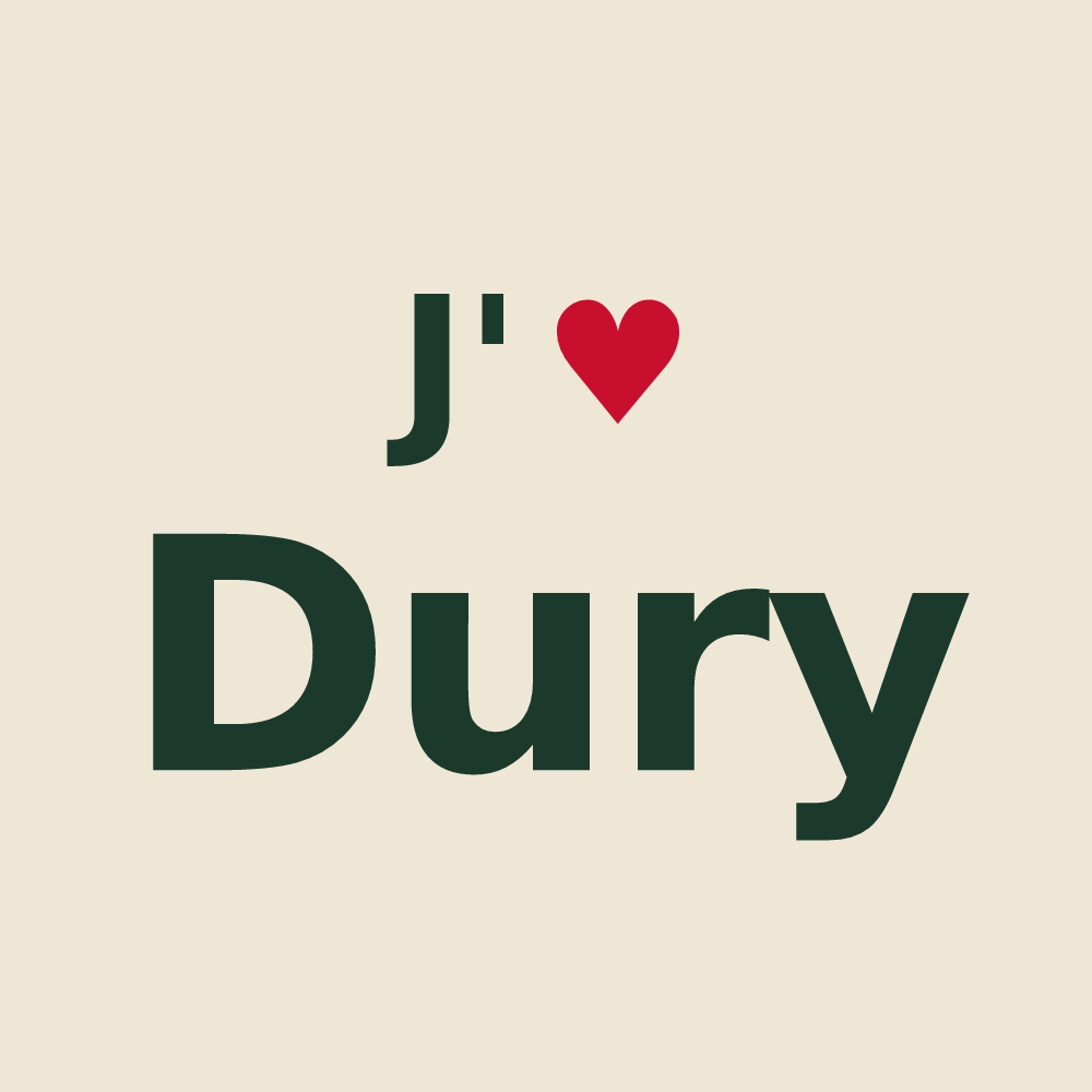 Tote bag personnalisé Dury — design « J'aime Dury » imprimé sur le tote bag