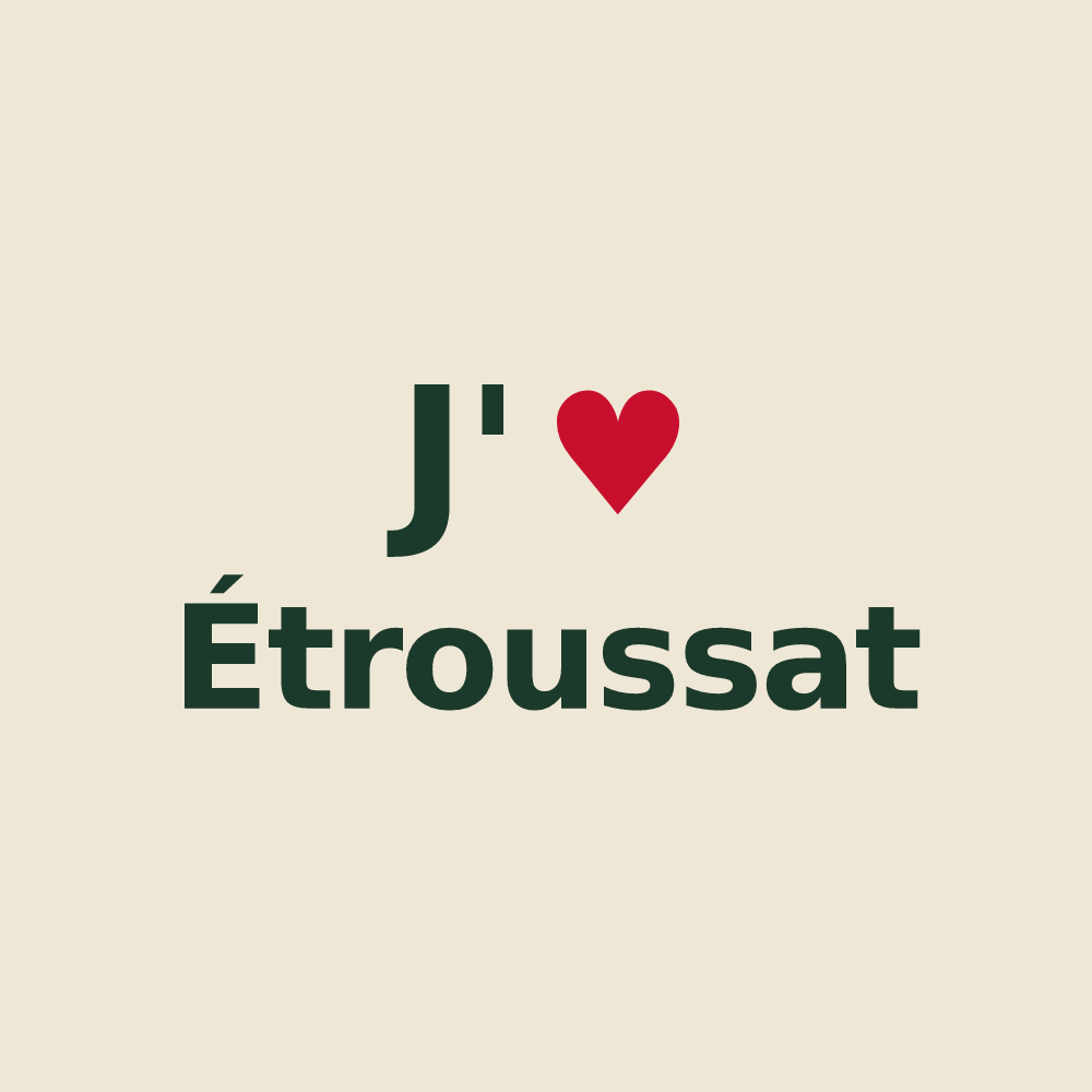 Tote bag personnalisé Étroussat — design « J'aime Étroussat » imprimé sur le tote bag
