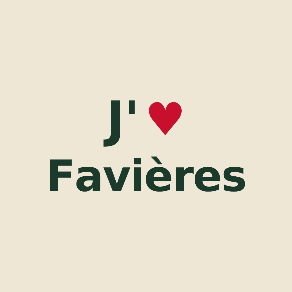 Tote bag personnalisé Favières — design « J'aime Favières » imprimé sur le tote bag