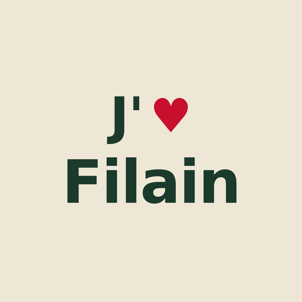 Tote bag personnalisé Filain — design « J'aime Filain » imprimé sur le tote bag