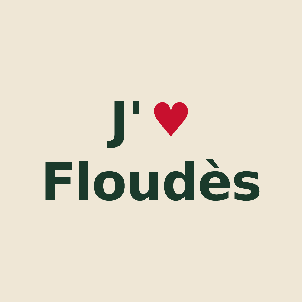 Tote bag personnalisé Floudès — design « J'aime Floudès » imprimé sur le tote bag