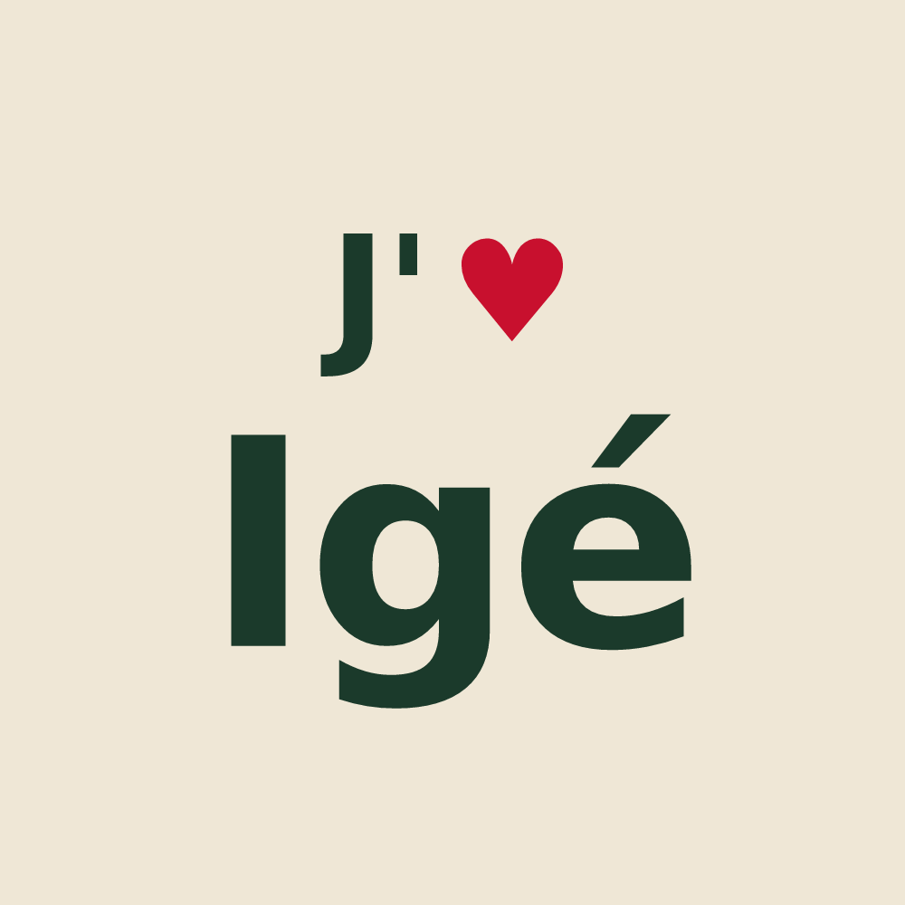 Tote bag personnalisé Igé — design « J'aime Igé » imprimé sur le tote bag