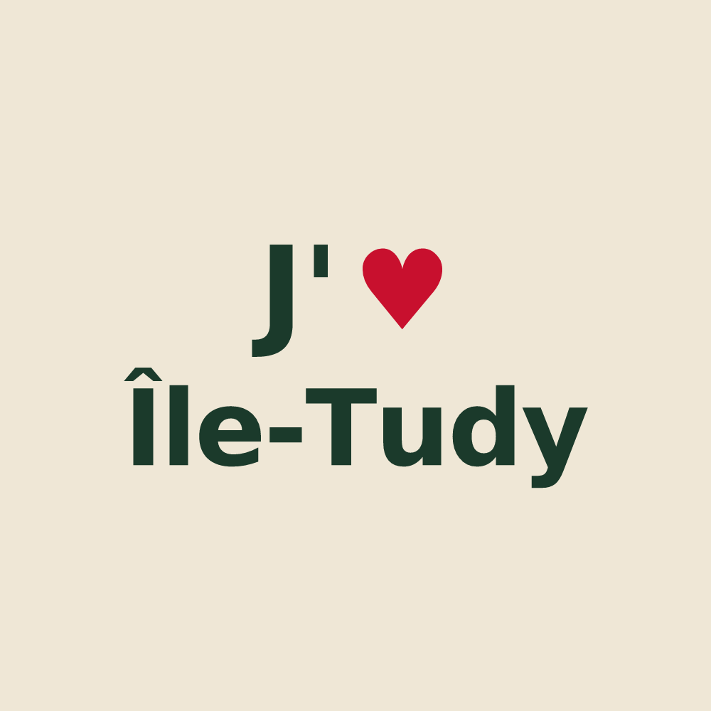 Tote bag personnalisé Île-Tudy — design « J'aime Île-Tudy » imprimé sur le tote bag