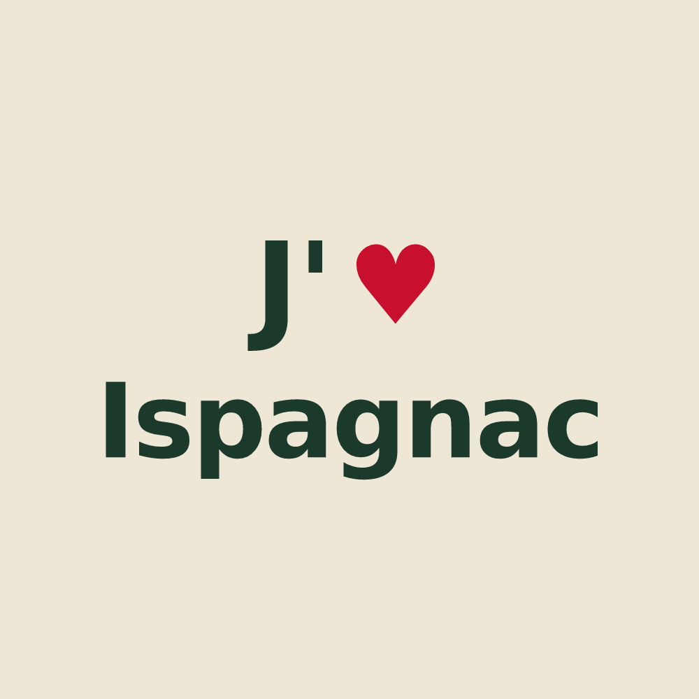 Tote bag personnalisé Ispagnac — design « J'aime Ispagnac » imprimé sur le tote bag