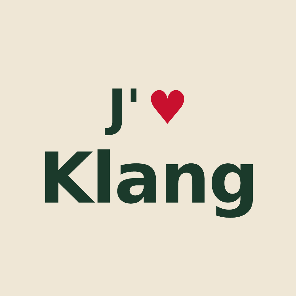 Tote bag personnalisé Klang — design « J'aime Klang » imprimé sur le tote bag