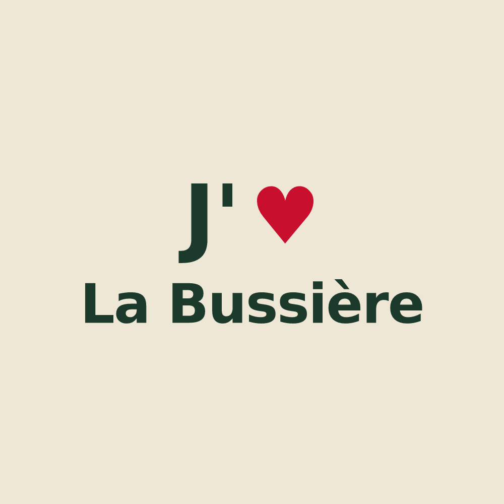 Tote bag personnalisé La Bussière — design « J'aime La Bussière » imprimé sur le tote bag