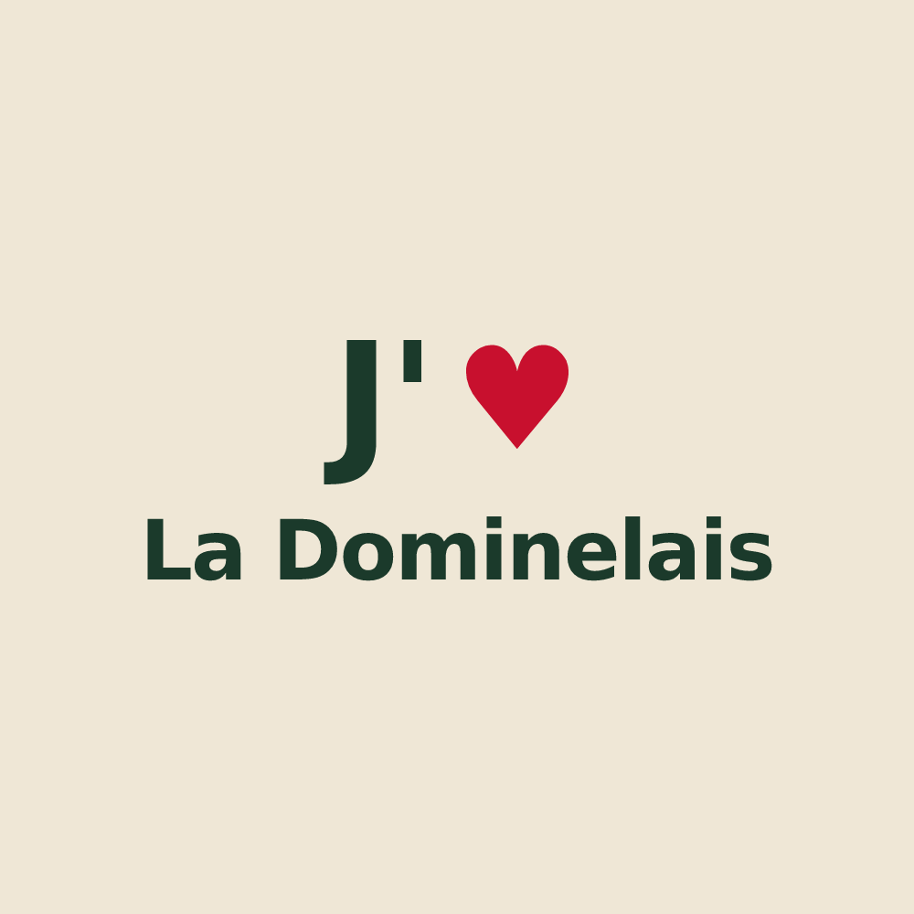 Tote bag personnalisé La Dominelais — design « J'aime La Dominelais » imprimé sur le tote bag