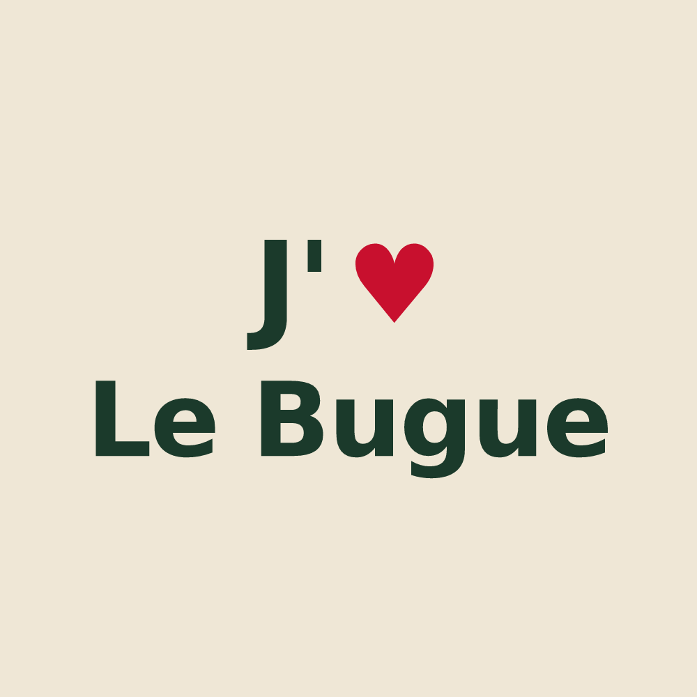 Tote bag personnalisé Le Bugue — design « J'aime Le Bugue » imprimé sur le tote bag