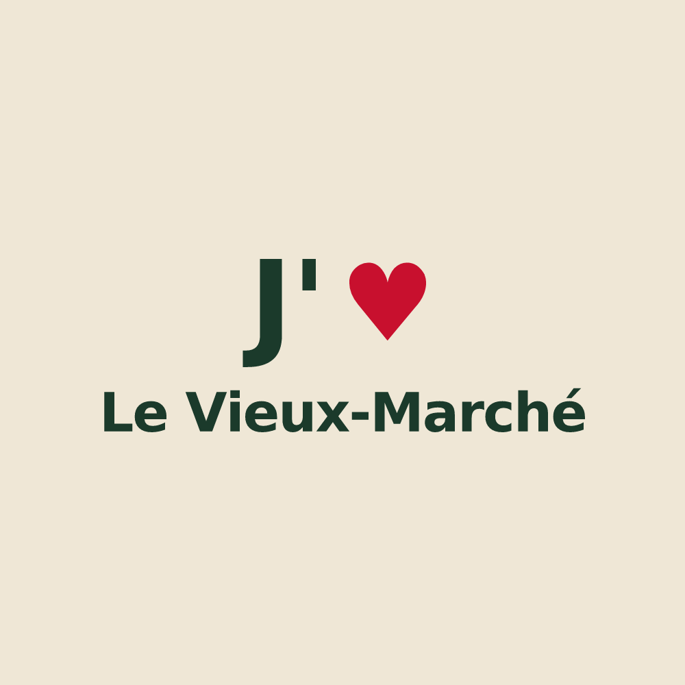 Tote bag personnalisé Le Vieux-Marché — design J'aime Le Vieux-Marché