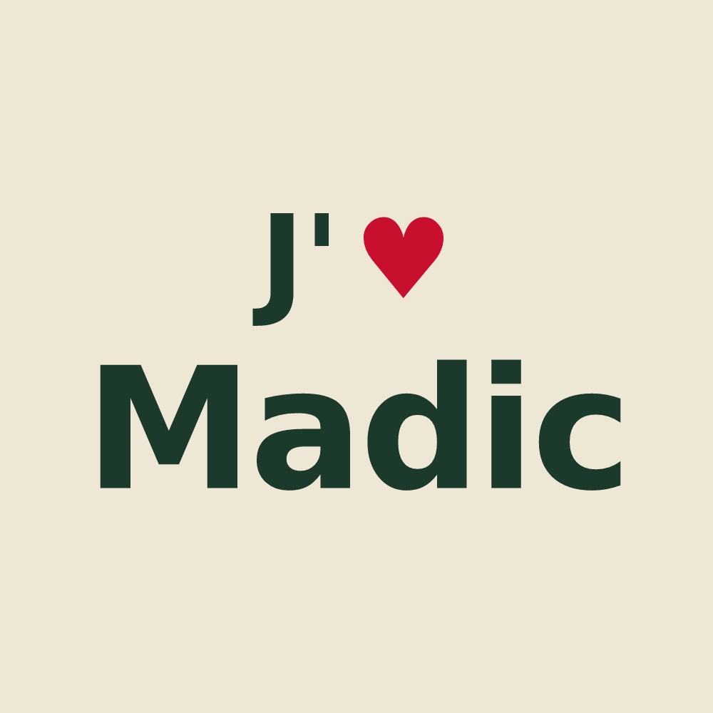 Tote bag personnalisé Madic — design « J'aime Madic » imprimé sur le tote bag