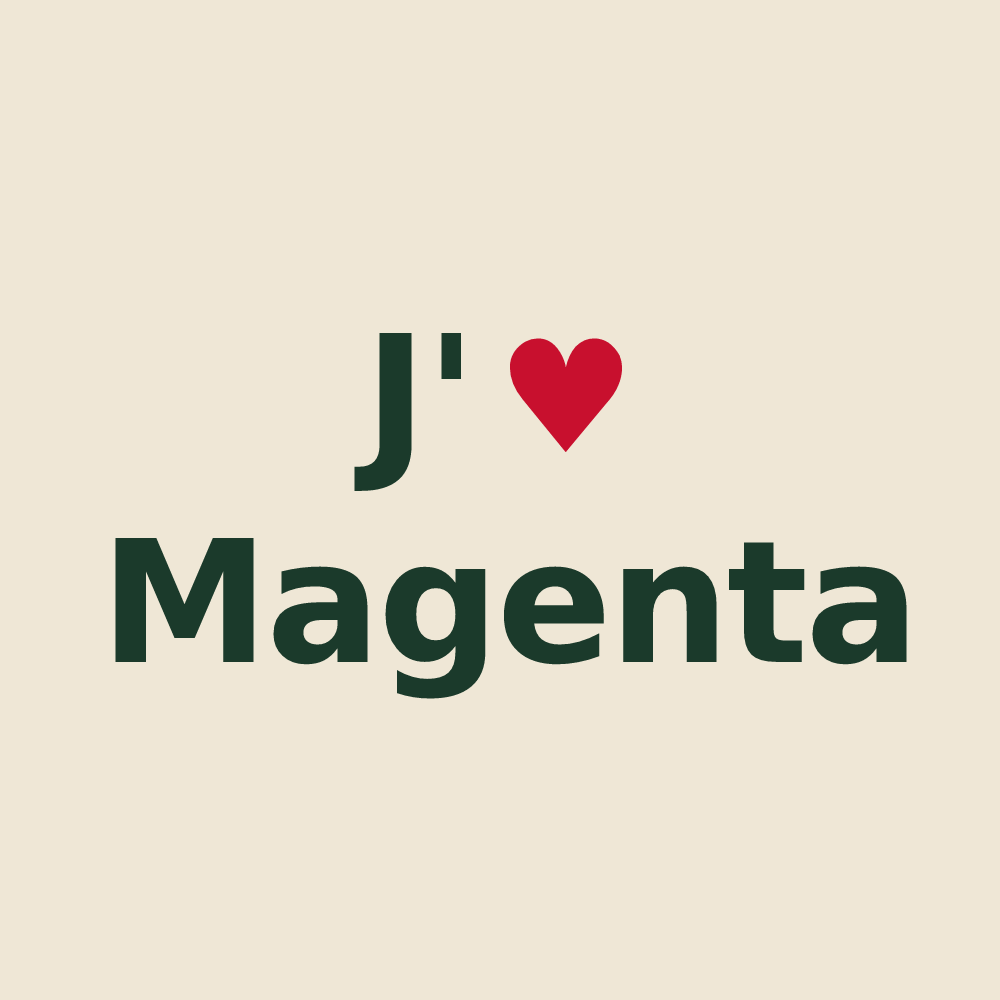 Tote bag personnalisé Magenta — design « J'aime Magenta » imprimé sur le tote bag