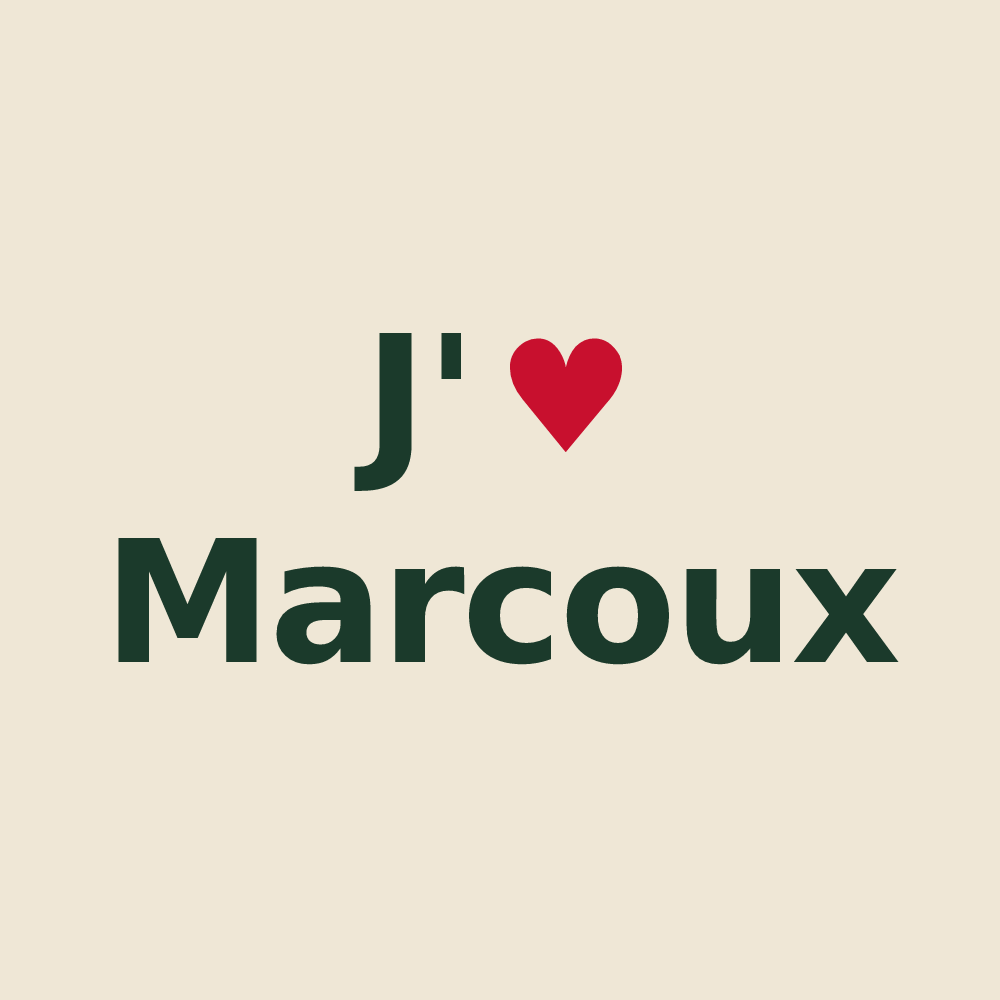Tote bag personnalisé Marcoux — design « J'aime Marcoux » imprimé sur le tote bag