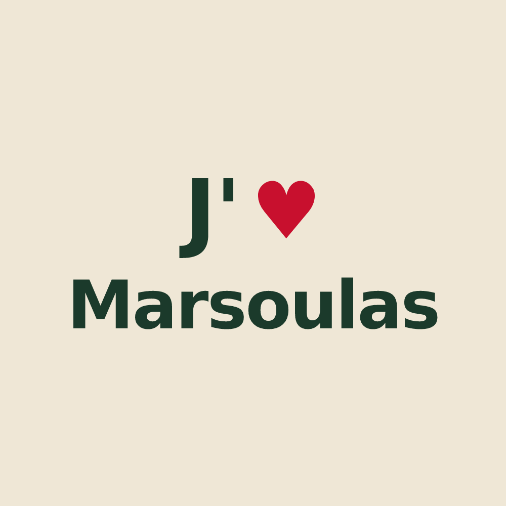 Tote bag personnalisé Marsoulas — design « J'aime Marsoulas » imprimé sur le tote bag