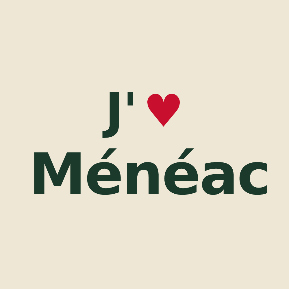 Tote bag personnalisé Ménéac — design J'aime Ménéac