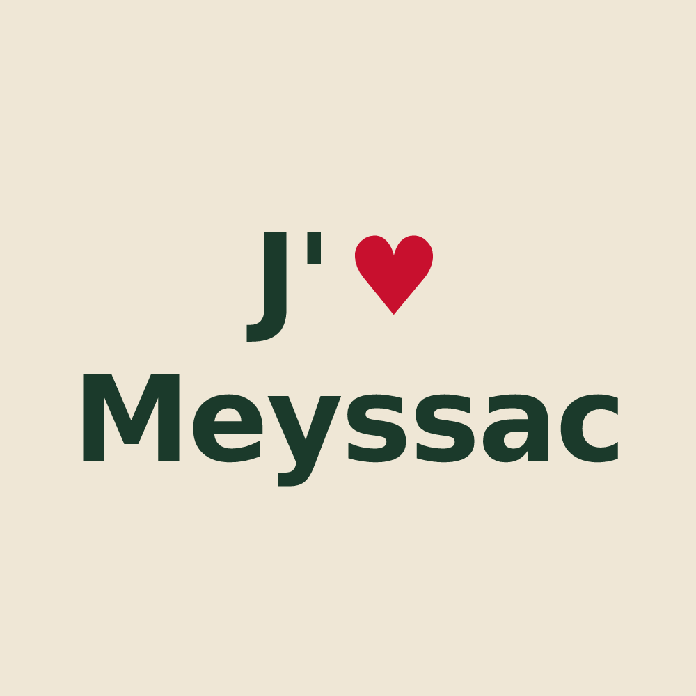 Tote bag personnalisé Meyssac — design « J'aime Meyssac » imprimé sur le tote bag
