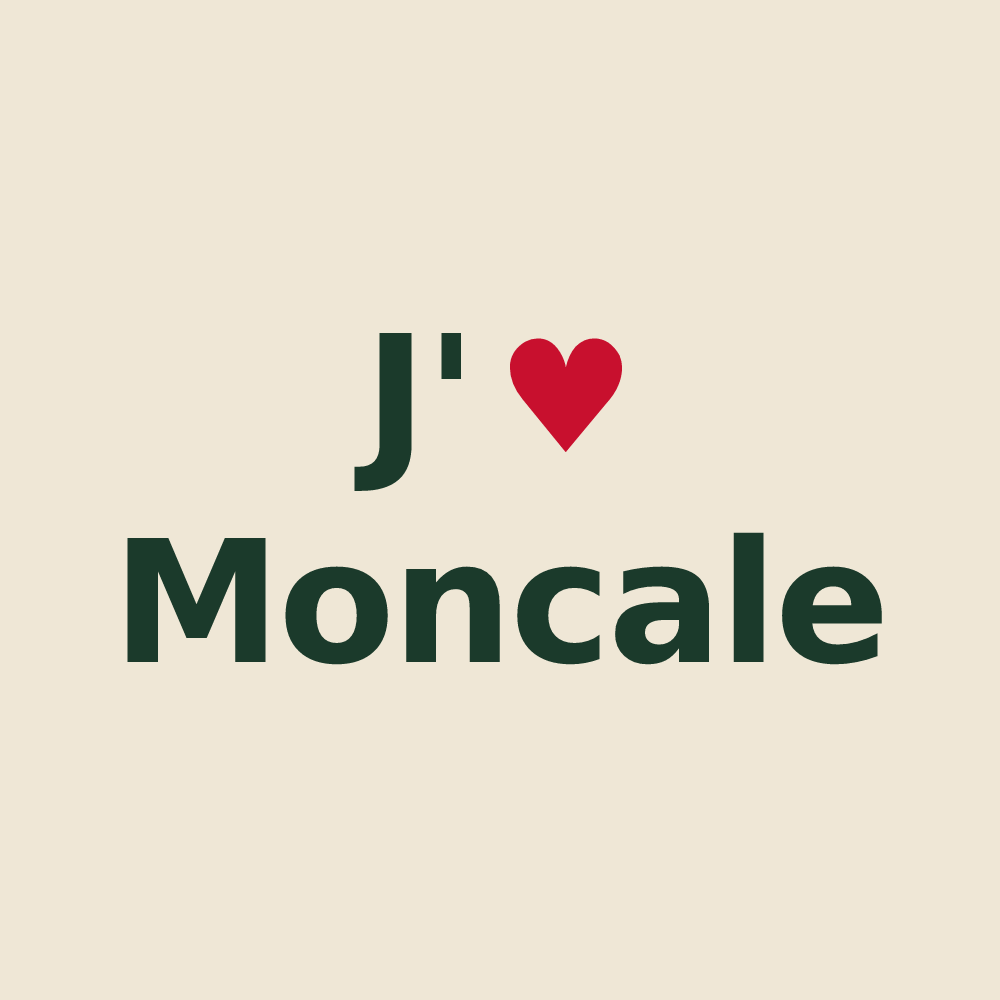 Tote bag personnalisé Moncale — design « J'aime Moncale » imprimé sur le tote bag