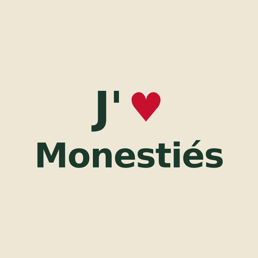 Tote bag personnalisé Monestiés — design J'aime Monestiés