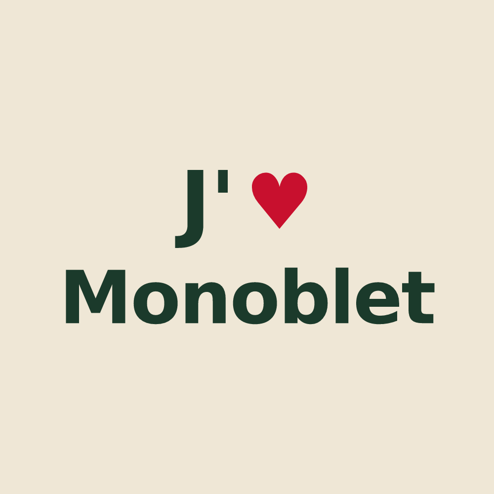 Tote bag personnalisé Monoblet — design J'aime Monoblet
