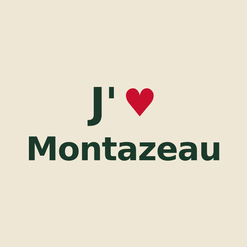 Tote bag personnalisé Montazeau — design « J'aime Montazeau » imprimé sur le tote bag