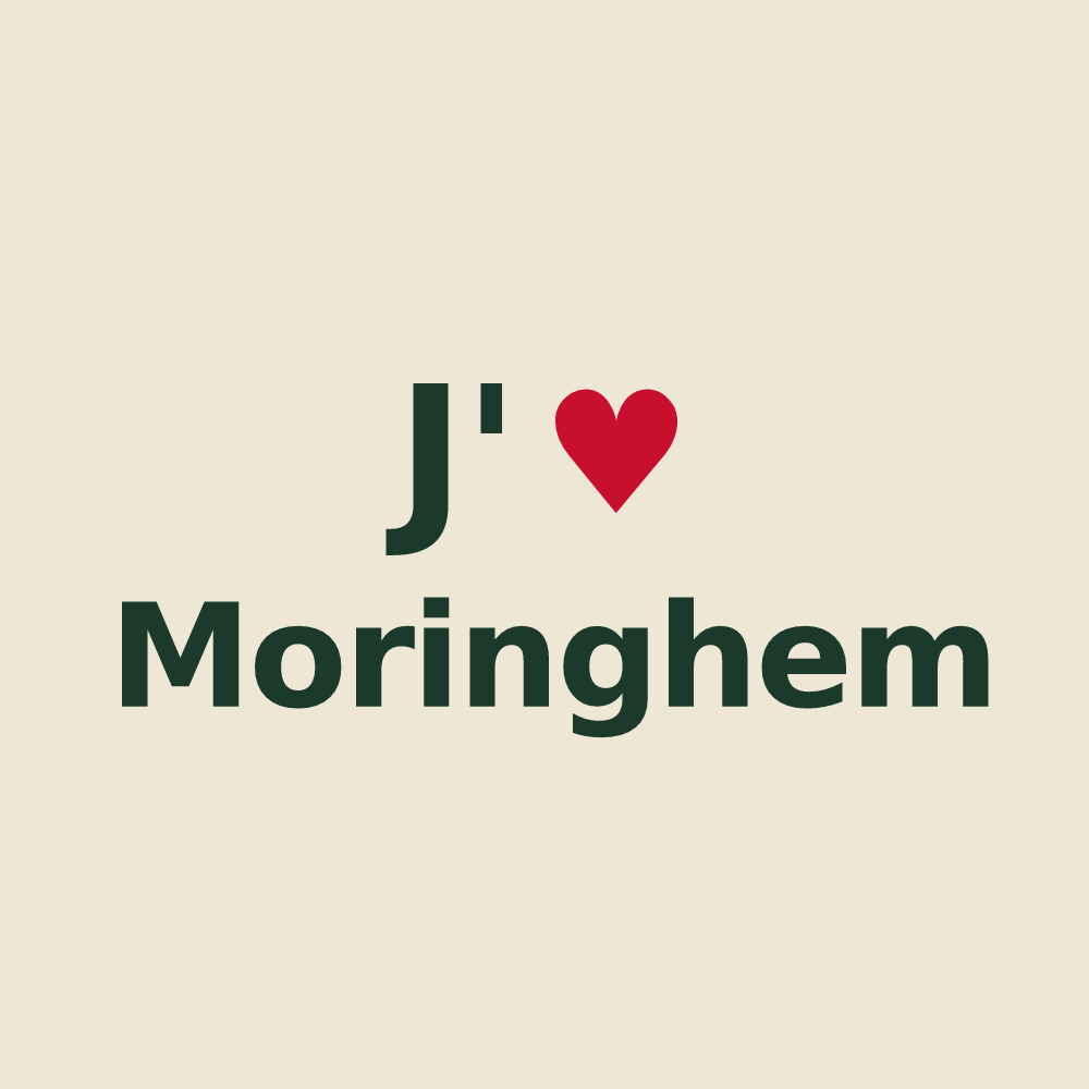 Tote bag personnalisé Moringhem — design « J'aime Moringhem » imprimé sur le tote bag