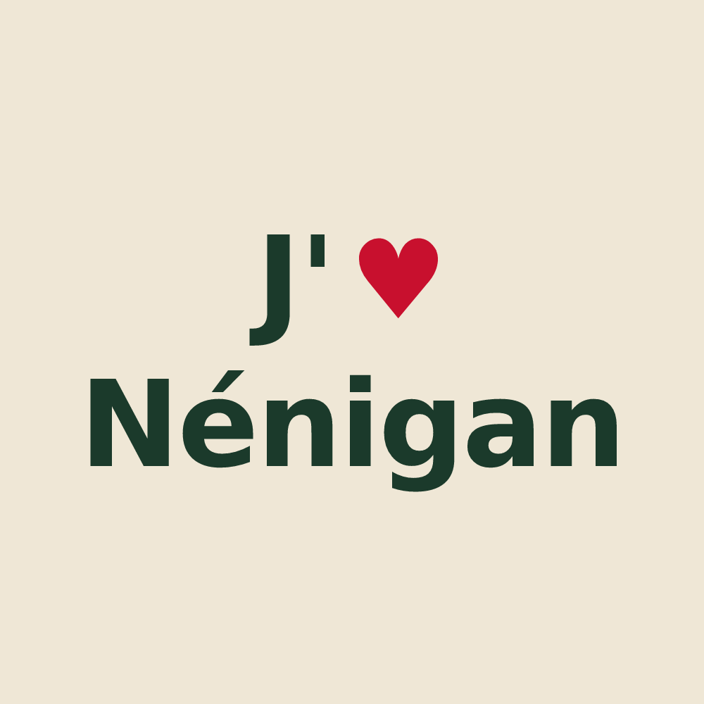 Tote bag personnalisé Nénigan — design « J'aime Nénigan » imprimé sur le tote bag