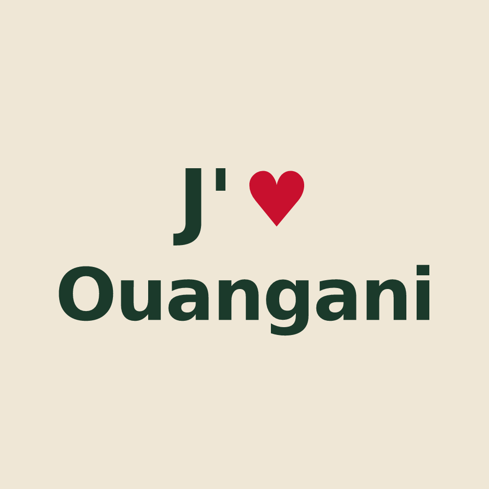 Tote bag personnalisé Ouangani — design J'aime Ouangani