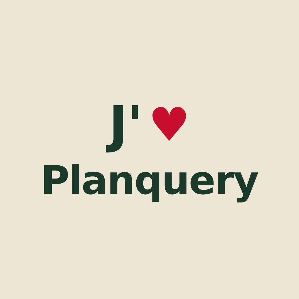 Tote bag personnalisé Planquery — design « J'aime Planquery » imprimé sur le tote bag