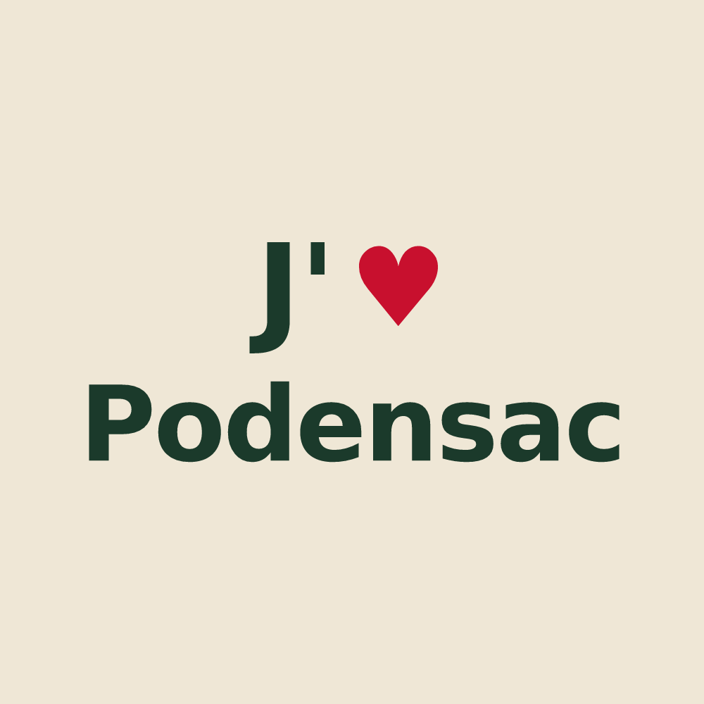 Tote bag personnalisé Podensac — design « J'aime Podensac » imprimé sur le tote bag