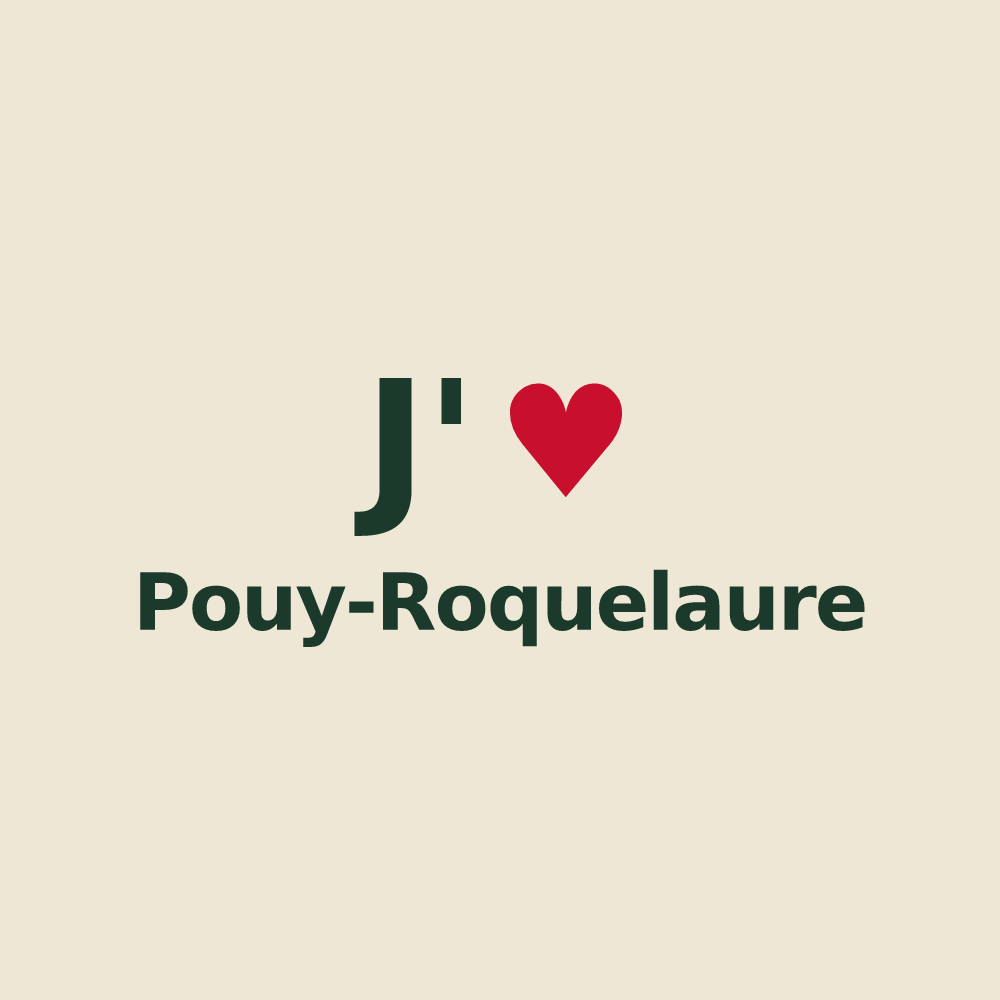 Tote bag personnalisé Pouy-Roquelaure — design J'aime Pouy-Roquelaure