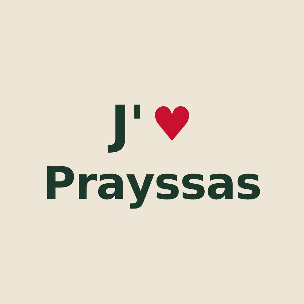 Tote bag personnalisé Prayssas — design « J'aime Prayssas » imprimé sur le tote bag