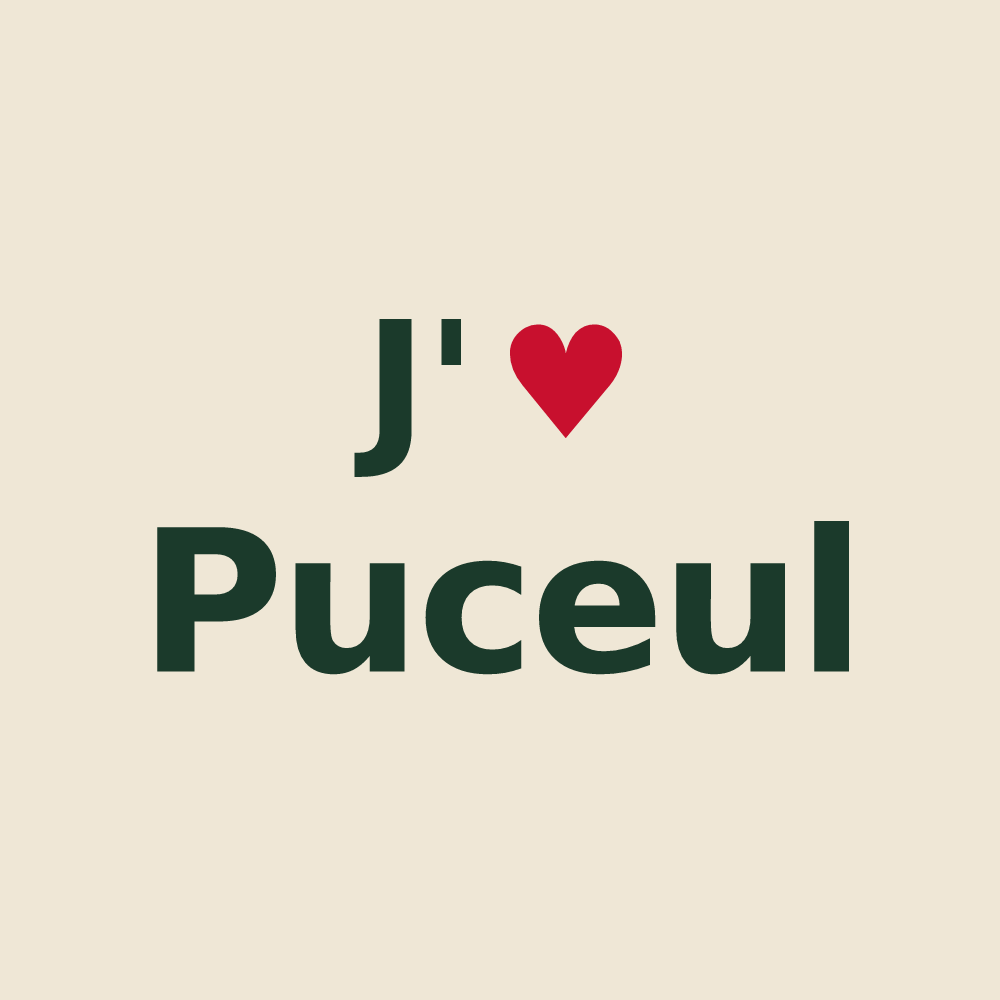 Tote bag personnalisé Puceul — design J'aime Puceul