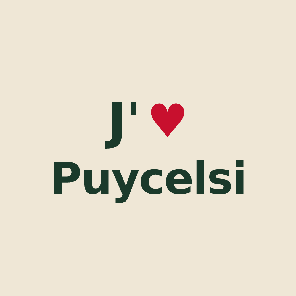 Tote bag personnalisé Puycelsi — design « J'aime Puycelsi » imprimé sur le tote bag