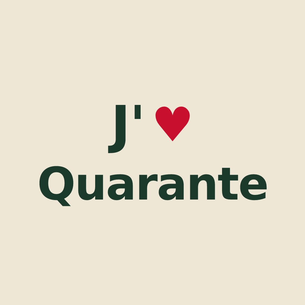 Tote bag personnalisé Quarante — design « J'aime Quarante » imprimé sur le tote bag